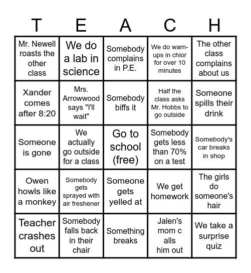 WBM School Bingo Card