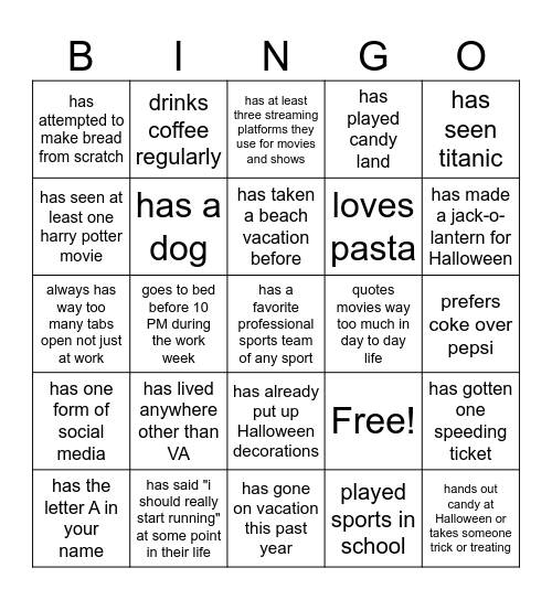 Hallowingo Bingo Card