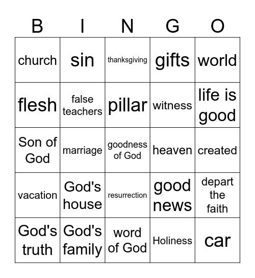 Pastor Bingo Card