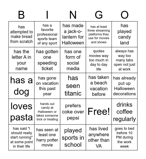 Hallowingo Bingo Card