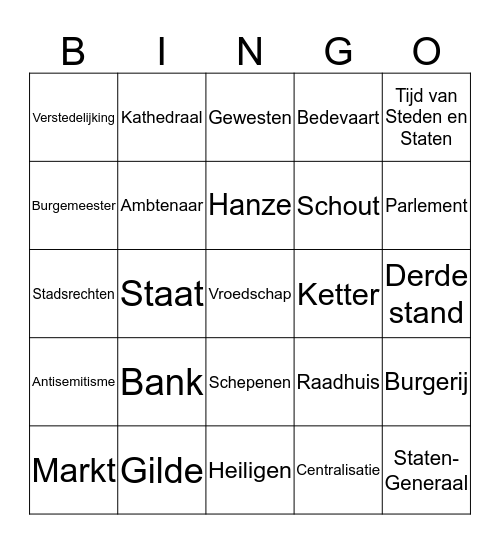 Begrippen Bingo Card