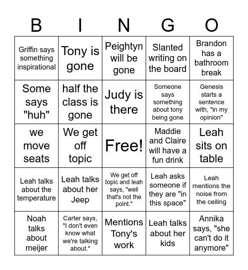 Interpersonal Communications Bingo Card