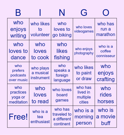 Find Someone... Bingo Card