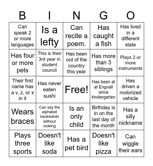 Student Council Bingo Card