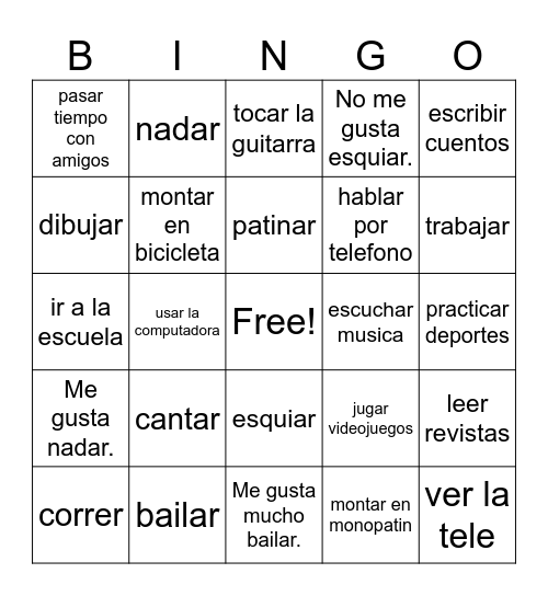¿Qué te gusta hacer? Bingo Card