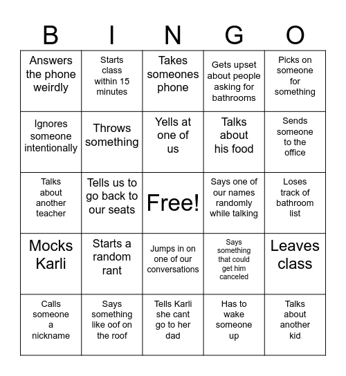 Sobczack Bingo Card