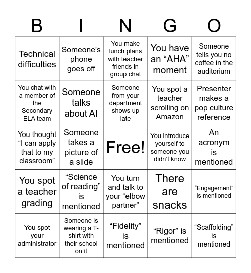 October DPL Bingo Card