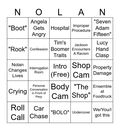 The Rookie Bingo Card