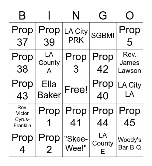 PROPOSITION BINGO Card