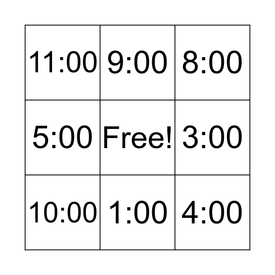 Time Bingo Card