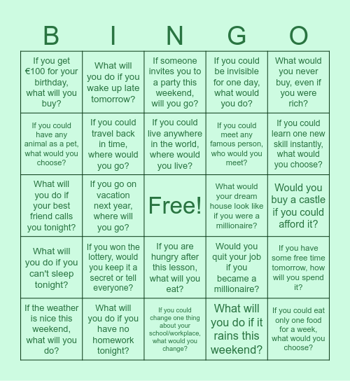 1st and 2nd conditional Bingo Card