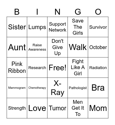 Breast Cancer Bingo Card