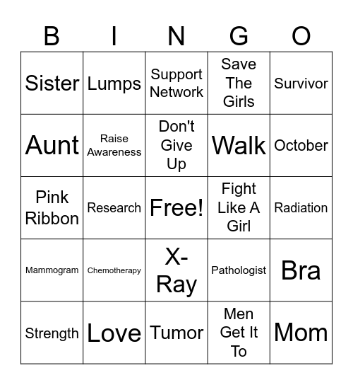 Breast Cancer Bingo Card