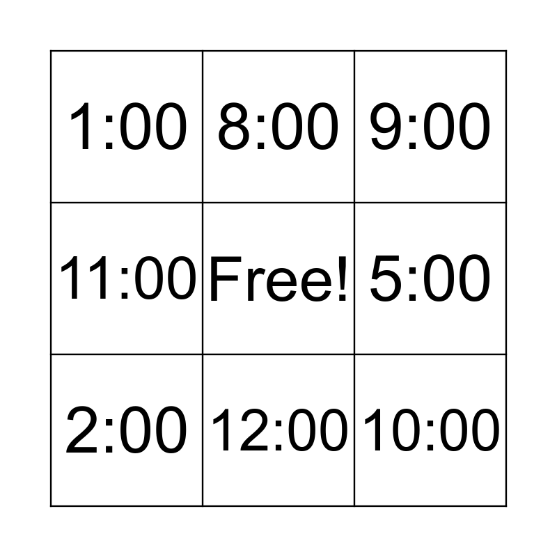Time Bingo Card