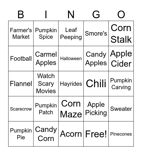 Fall Bingo Card