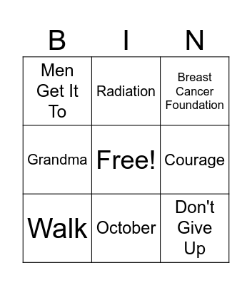 Breast Cancer Bingo Card