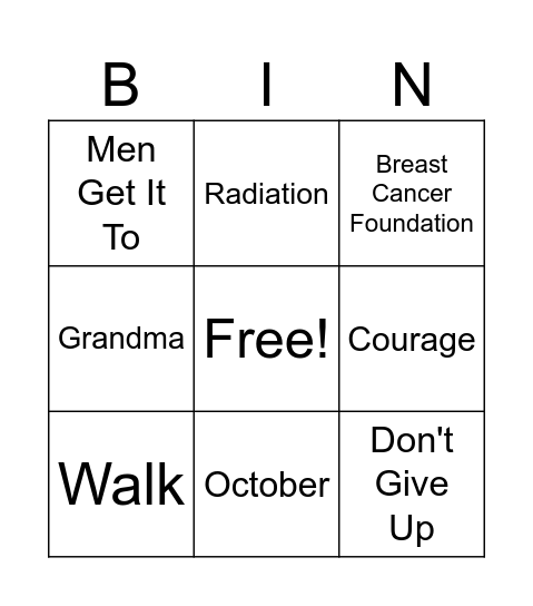 Breast Cancer Bingo Card