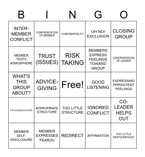 Initial Group Stage Bingo Card
