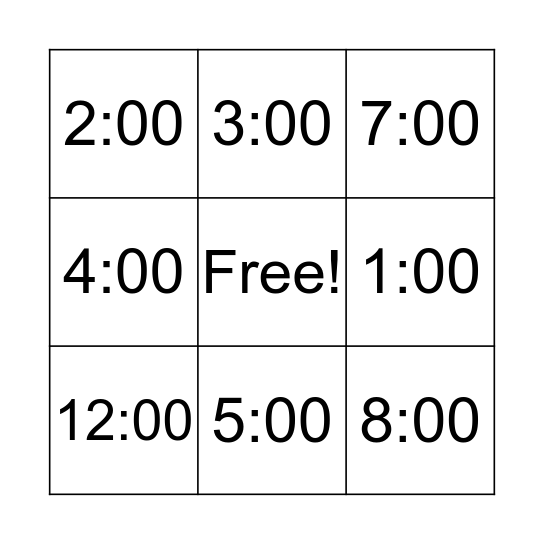 Time Bingo Card