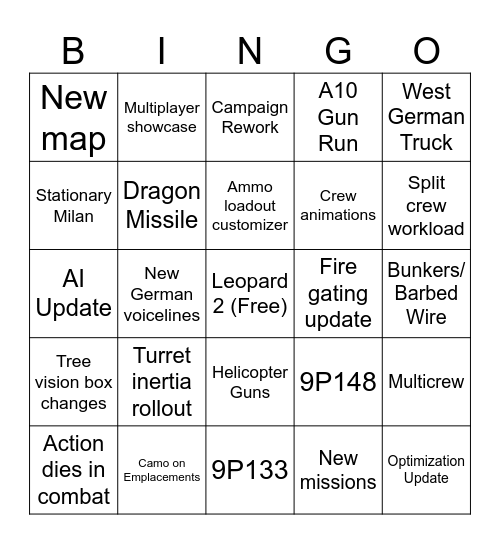 Stream content Bingo Card