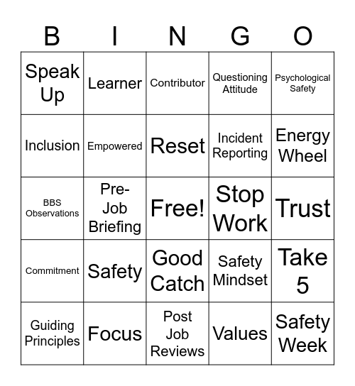 Safety Week 2026 Bingo Card