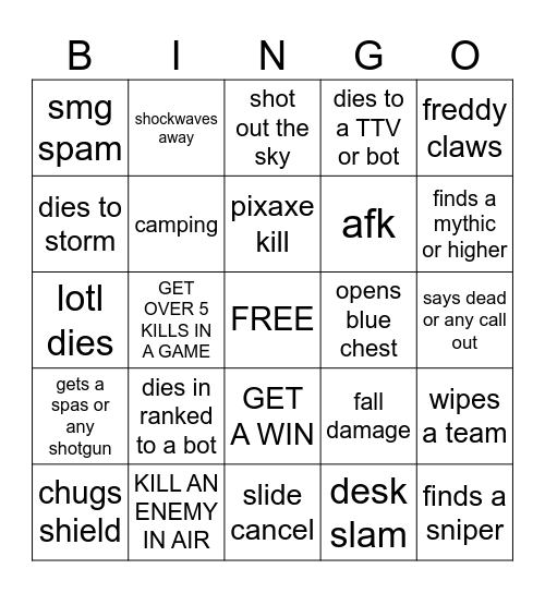 WARZONE BINGO Card