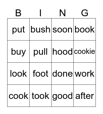 U, oo & u BINGO Unit 3-Week 5 (3-7-17) Bingo Card