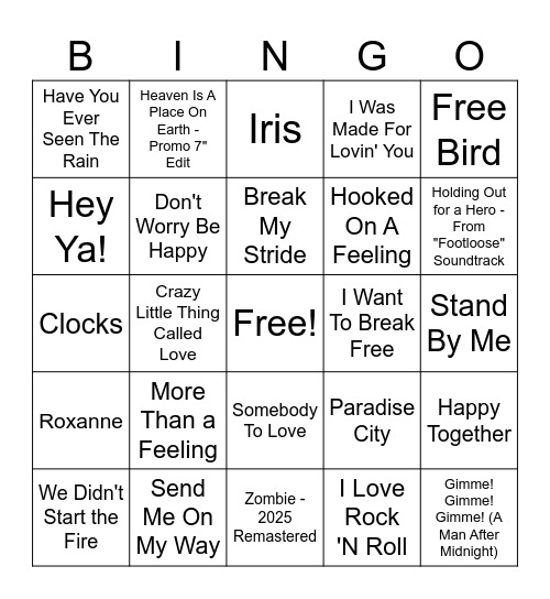 302 South Music Bingo Round 2 Bingo Card