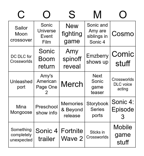 Club Chaos Bingo Card