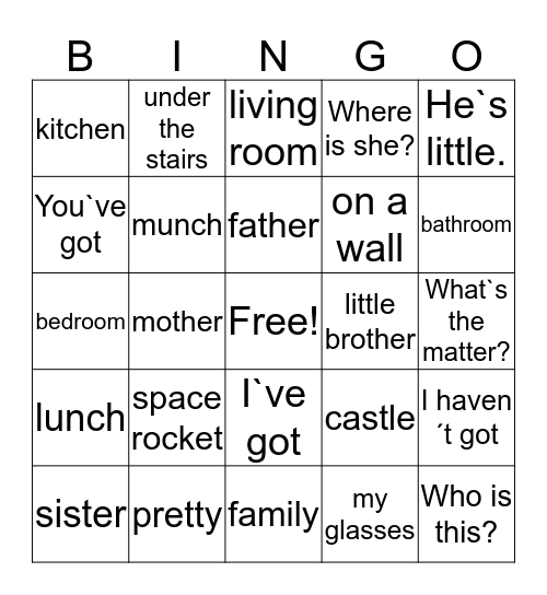 King Tub`s family Bingo Card
