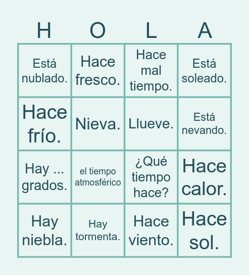 El tiempo atmosférico (HOLA) Bingo Card