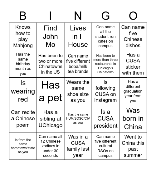 Find somone who... (CUSA Edition) Bingo Card