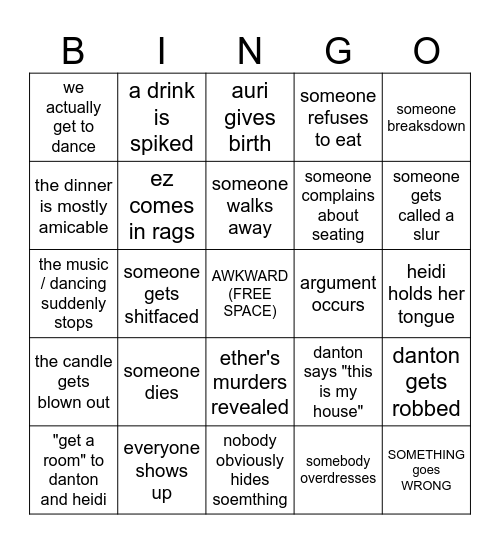 thoria dinner bingo Card