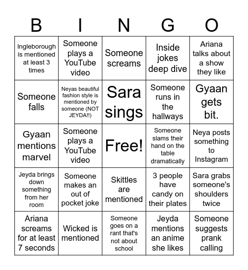 Jeydas birthday party bingo!! Bingo Card