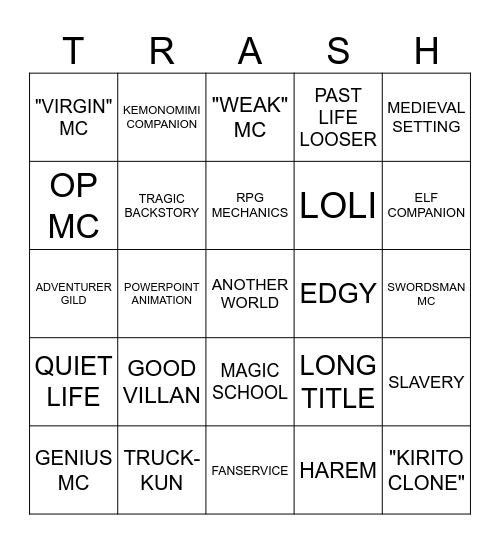 Isekai Bingo Card