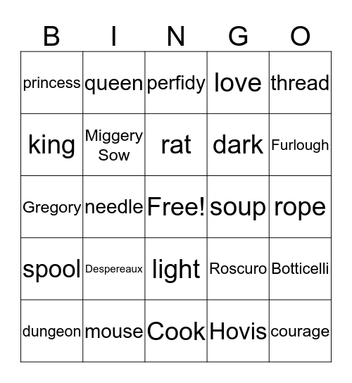 The Tale of Despereaux Bingo Card