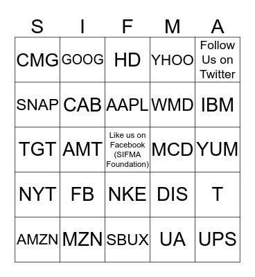 Stock Market Game Bingo Card