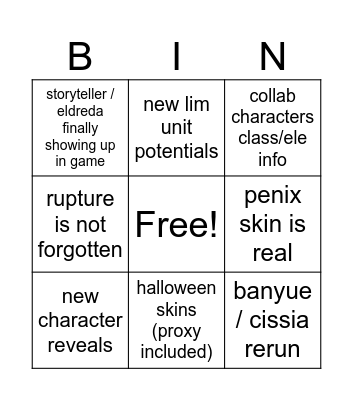 3.3 livestream Bingo Card