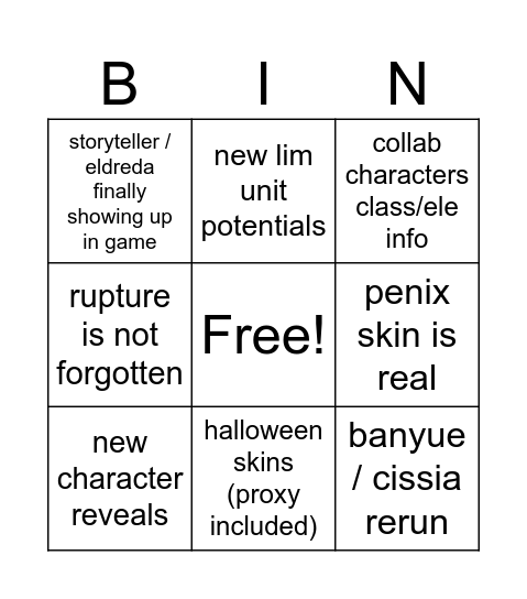 3.3 livestream Bingo Card