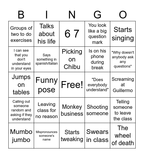 Enzo bingo Card