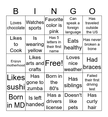 Ladies Night Bingo Card