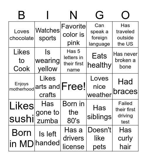 Ladies Night Bingo Card