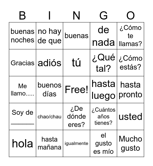 Lotería - Saludos y despedidas Bingo Card