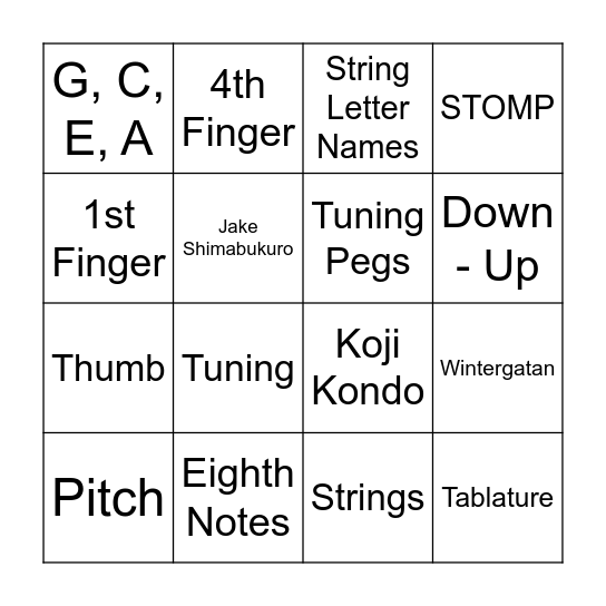 Ukulele & Music Class Bingo #1 Bingo Card