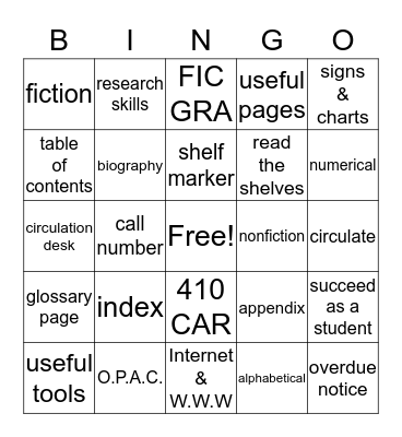 Benchmark Library Bingo Card