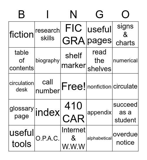 Benchmark Library Bingo Card