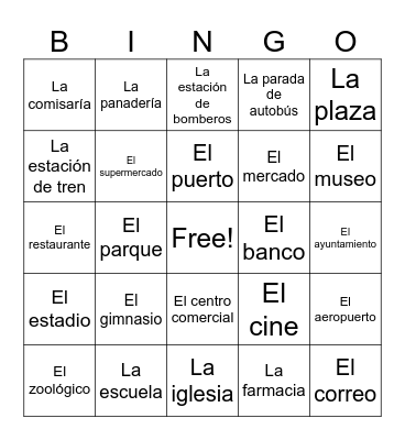 Lugares en la comunidad Bingo Card