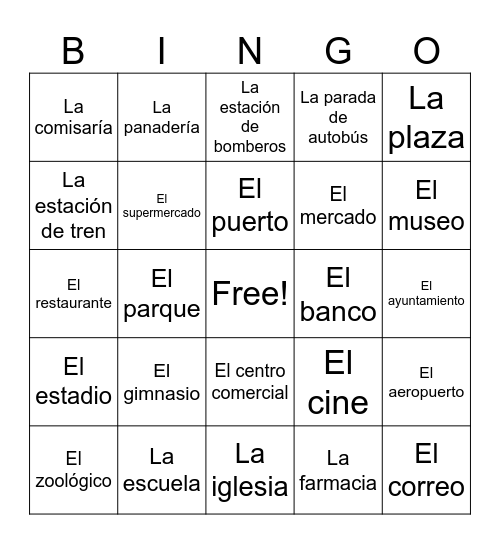 Lugares en la comunidad Bingo Card