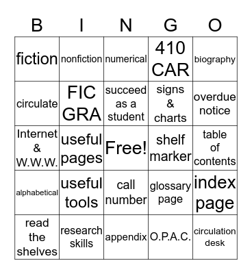 Benchmark Bingo Library Bingo Card