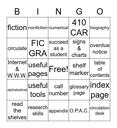 Benchmark Bingo Library Bingo Card